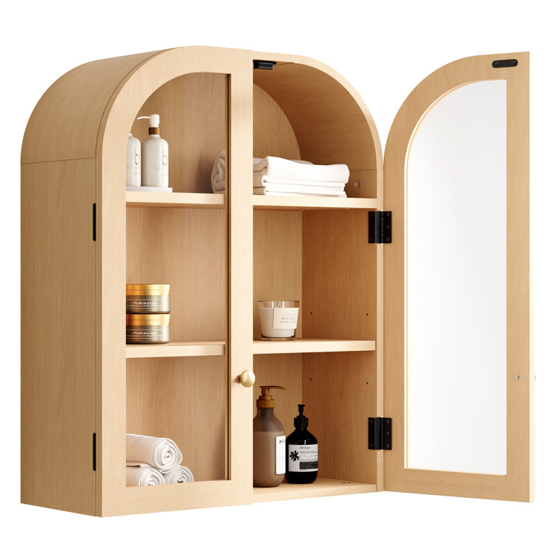 Wood Arch Wall Mounted Bathroom Cabinet, Natural