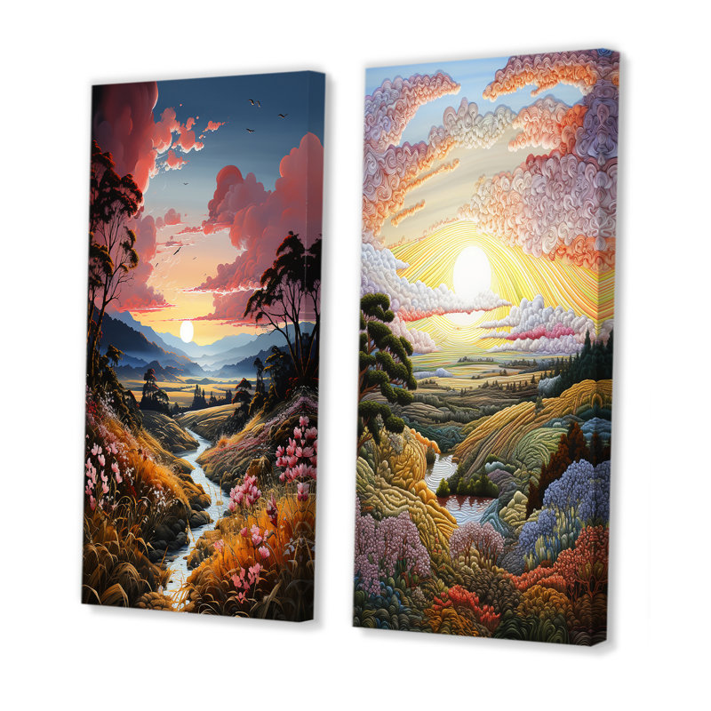 Lever de soleil campagne en Provence - ensemble d'art mural sur toile campagne, Toile tendue, H 40 po x l 41 po