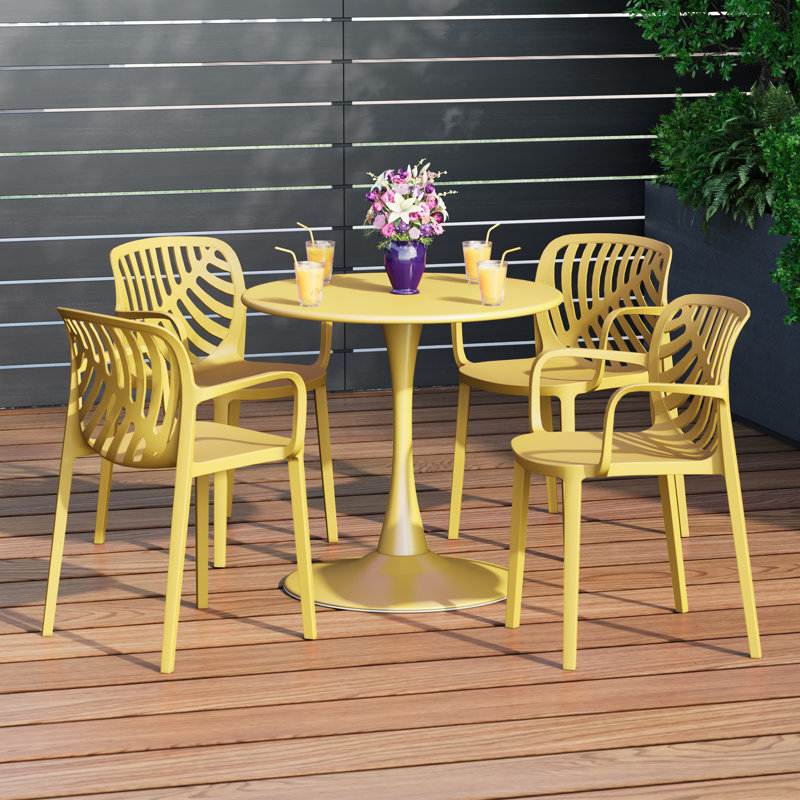 Ensemble repas extérieur pour 4 personnes, H 29 po x l 31,5 po x P 31,5 po, Jaune, 4