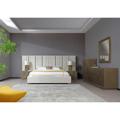 Nixa Upholstered Platform 5 Piece Bedroom Set -  VIG Furniture, VGVC-BD1909-SET-BGE-Q