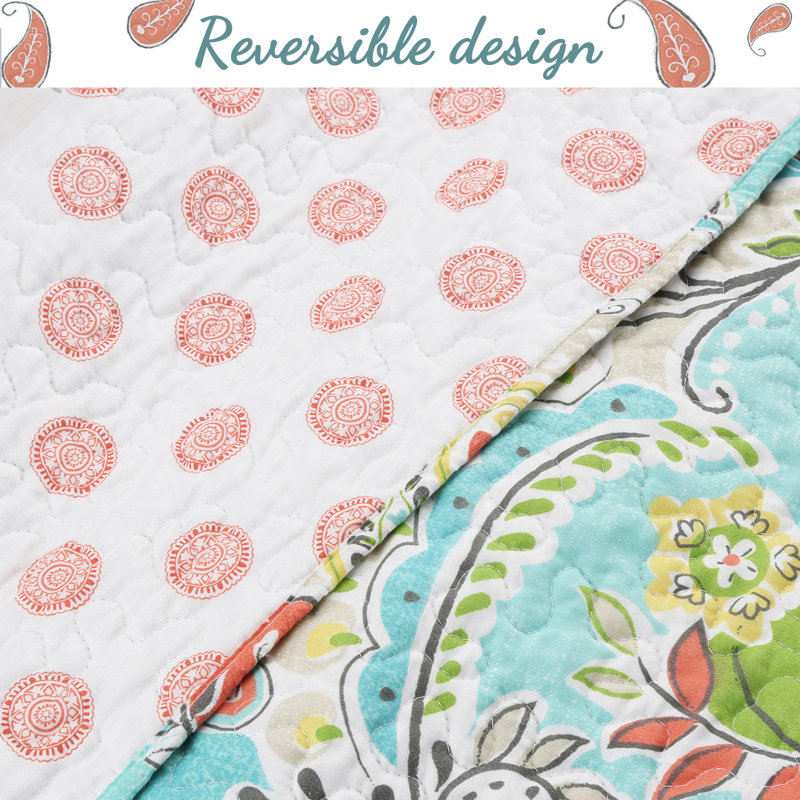 Queen Size Blue Cotton Reversible Paisley Quilt Set