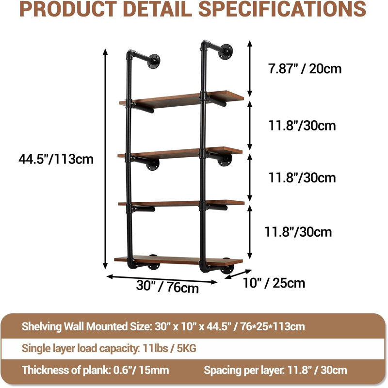 76cm W Metal Wall Mounted Shelving Unit