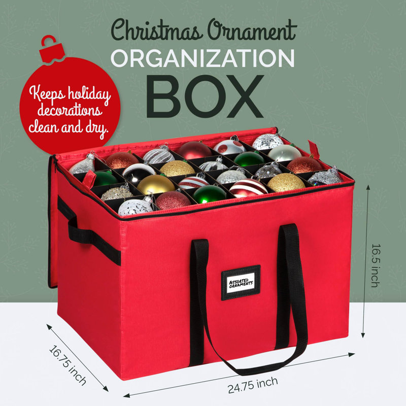 Boîte de rangement pour décorations de Noël, pouvant contenir jusqu'à 96 décorations, avec séparateurs ajustables et grand bac de rangement pour protéger et ranger vos décorations des fêtes.