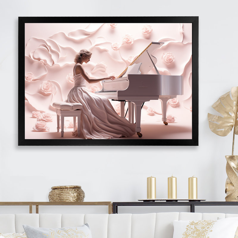 Piano et ballet par les clés sur toile, Cadre simple noir, H 24 po x l 32 po x P 1 po