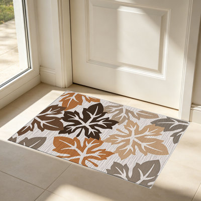 Tapis taupe à feuilles brunes pour le salon, doux et confortable, adapté à toutes les saisons, facile à entretenir, tapis de sol intérieur lavable à la machine, sous la table de ferme convenant à la chambre à coucher, à la salle à manger, au bureau, au patio, au balcon, à la décoration intérieure