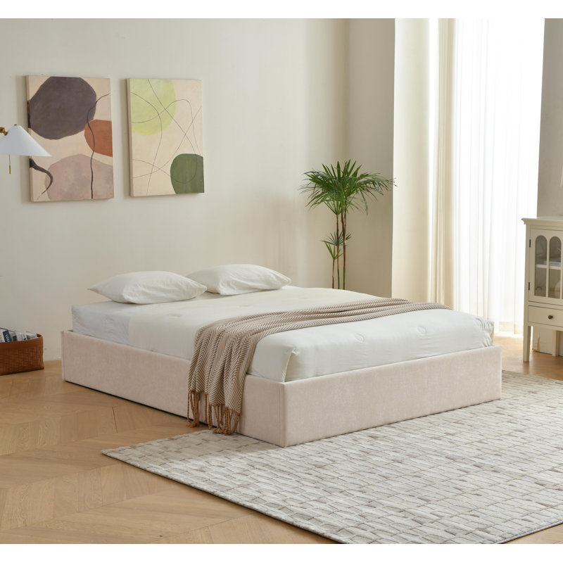 Lit plateforme avec rangement Aristedes, Grand, Beige