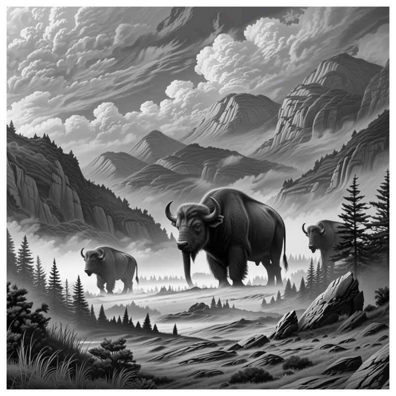Coussins Majestic Bison Landscape, 14 X 14 pouces
