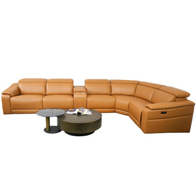 6-Piece Modular Leather Sofa With 2 Cup Holders