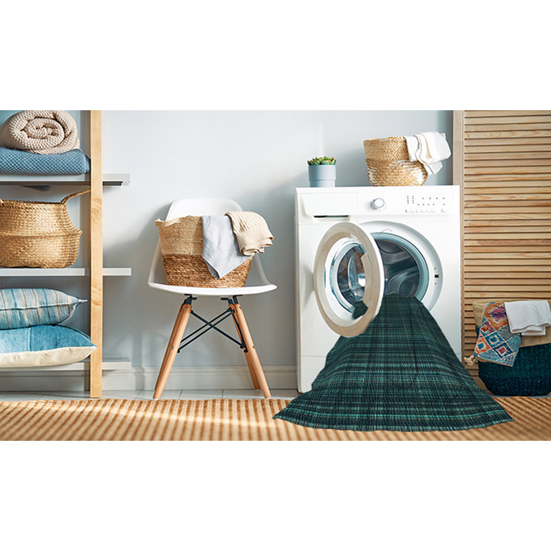 Tapis bleu tissé à la machine, Rond 4 pi