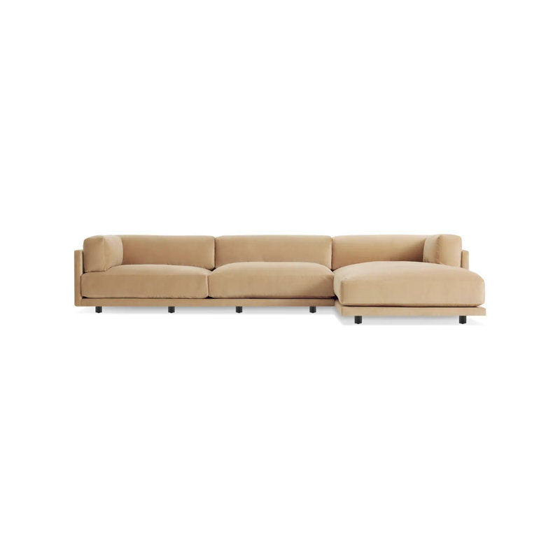 Sunday Chaise Sectional, Camel Velvet Polyester Blend, Left Hand Facing