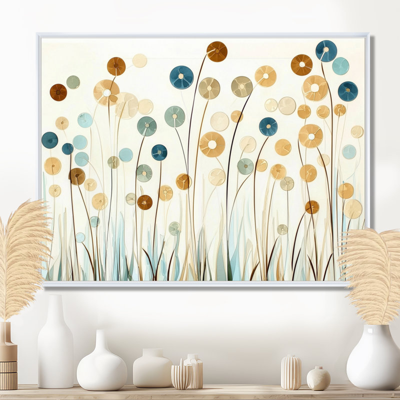 «Whispers of Spring In Minimalist Prairies I», reproduction d'art botanique abstrait, H 16 po x l 32 po, Blanc