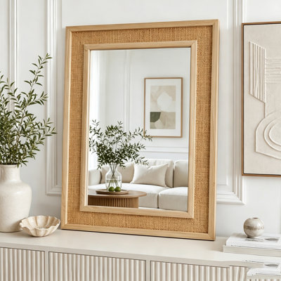 Rattan Rectangle Solid Wood Frame Mirror