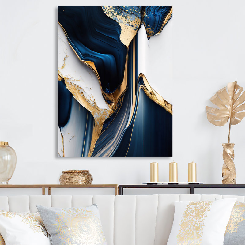 «Abstract Geode Waves Gold I» - Décoration murale abstraite en métal, H 20 po x l 12 po