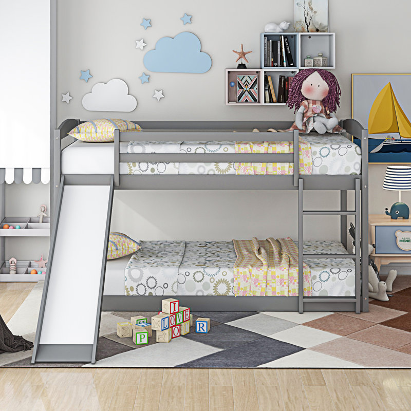 Lit superposé avec glissière convertible et échelle, Gris