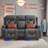 Power Reclining Sofa With Heat And Massage, Bluetooth Speakers And LED Lights, 3 Seater Dual Recliner Sofa With USB Ports And Cup Holders-1979323059