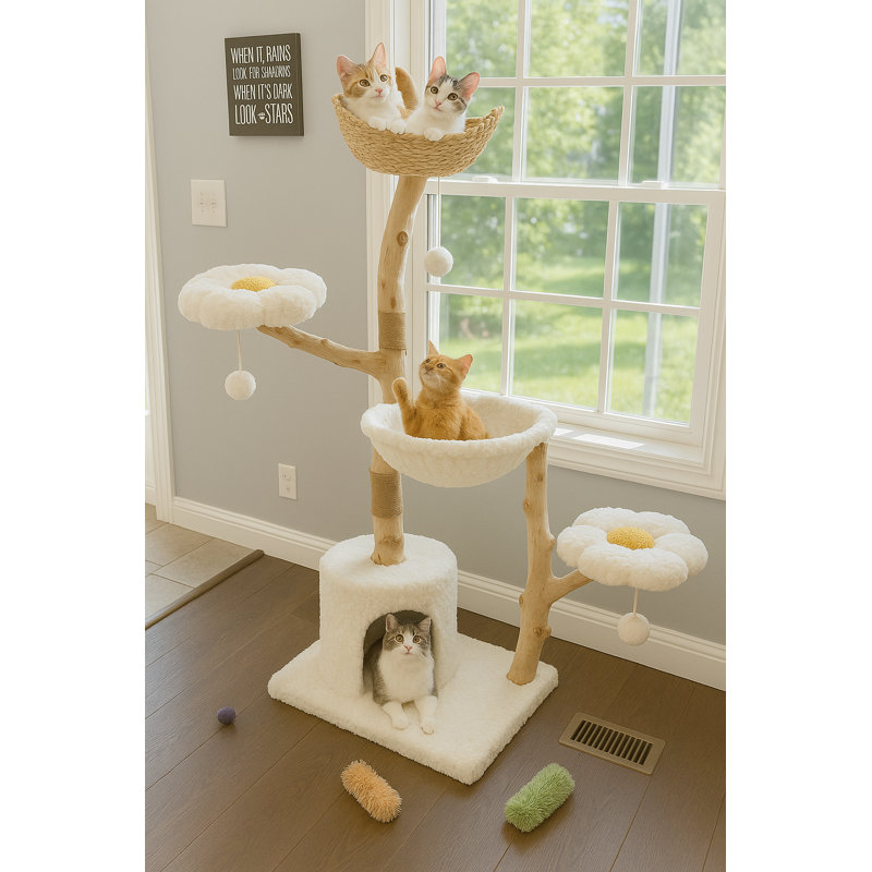 Arbre à chat à plusieurs niveaux avec perchoir tissé, plateformes en nuage et condo confortable