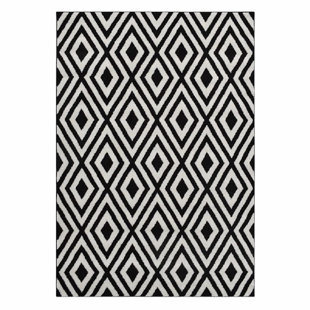 Kaden Handmade Contemporary Diamond Striped Wool Ivory/Black Rug
