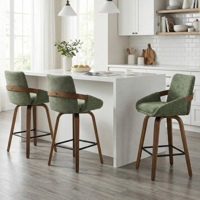 Tabouret de comptoir pivotant 26 po avec dossier enveloppé en bois cintré à finition noyer