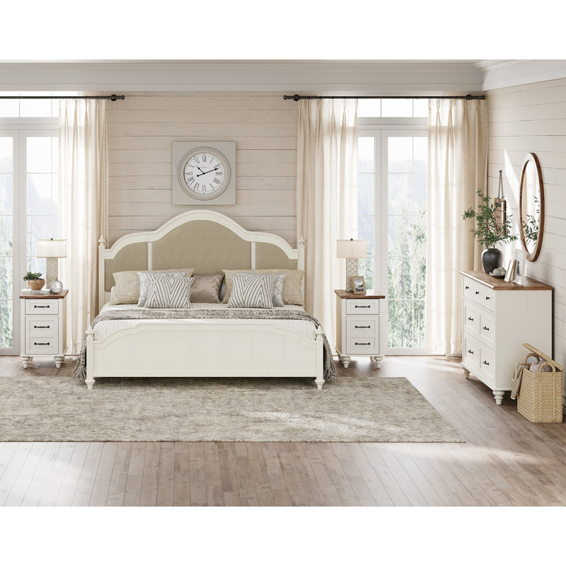 Ensemble de chambre à coucher de 3 pièces Scarlett, Blanc cassé