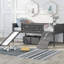 Lit mezzanine simple gris. Avec rangement et plaisir d'escalade. Bois de pin durable. Double tableau noir. Coffre-fort pour glissières de chambre à coucher, cadre. Quick Morning-5631819