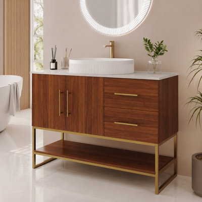 Ensemble de meuble-lavabo avec lavabo vasque en céramique et 2 tiroirs Heywood