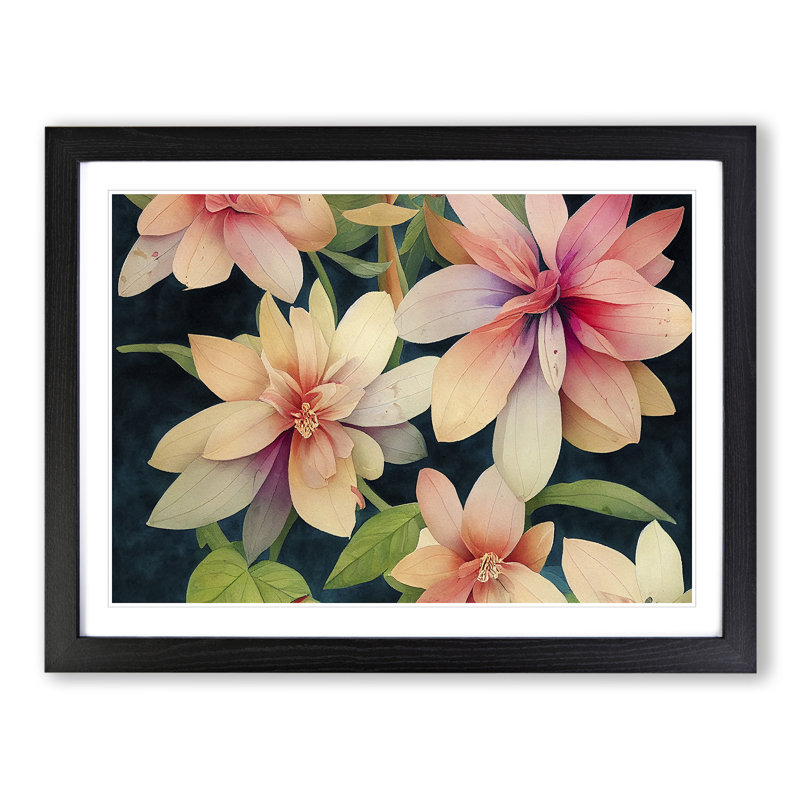 Dreamlike Watercolour Flowers - Single Picture Frame Painting, 46cm H x 64cm W x 2cm D, Black