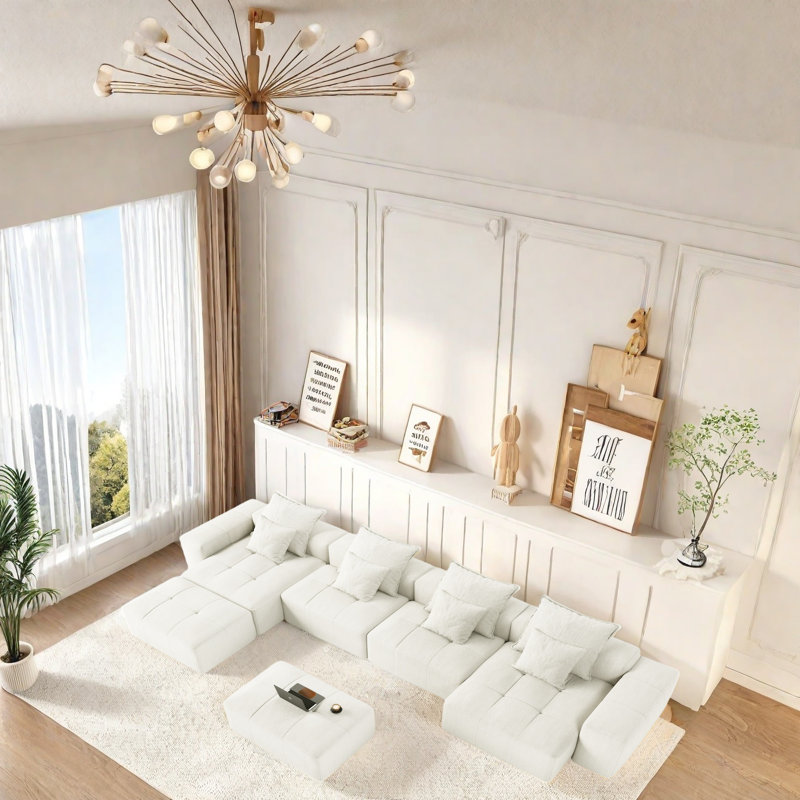 Canapé modulaire surdimensionné en chenille, sans assemblage requis, conception capitonnée, tissu doux et durable, configurations multi-combinaisons, base antidérapante, confortable 2 à 4 places pour le salon