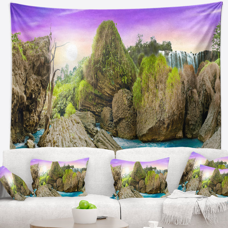 Paysage forêt sauvage et cascade vietnam tapisserie, H 50 po x l 60 po