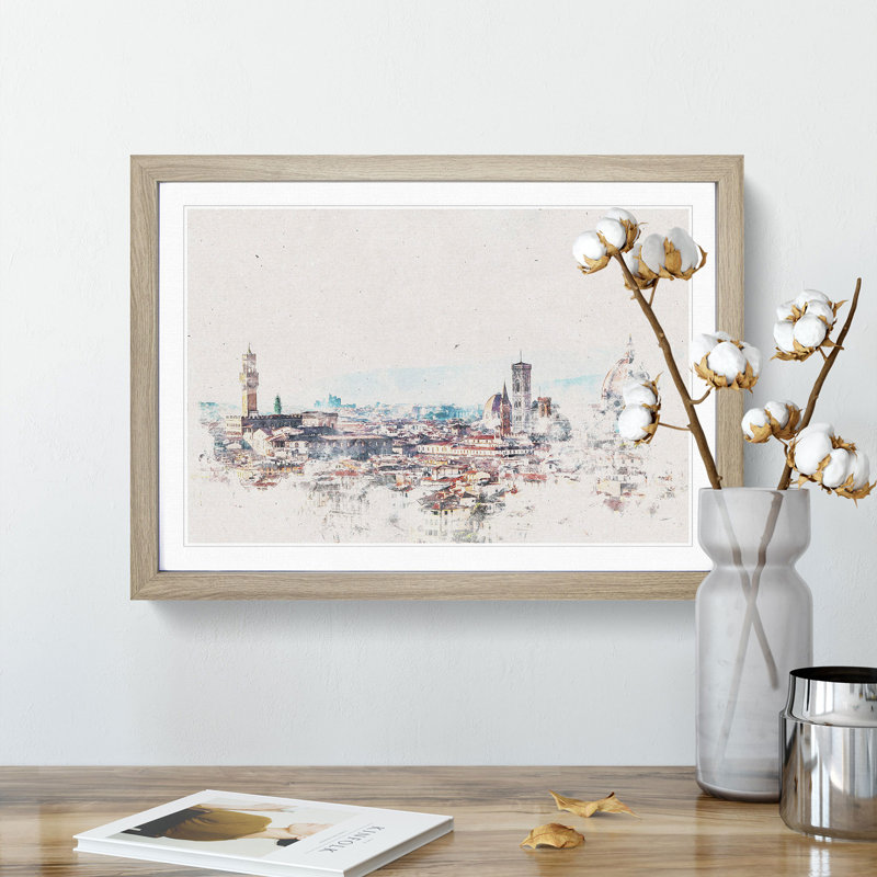 Florence Cathedral and Skyline in Italy - Framed Print, 36cm H x 48cm W x 2cm D, Oak Framed