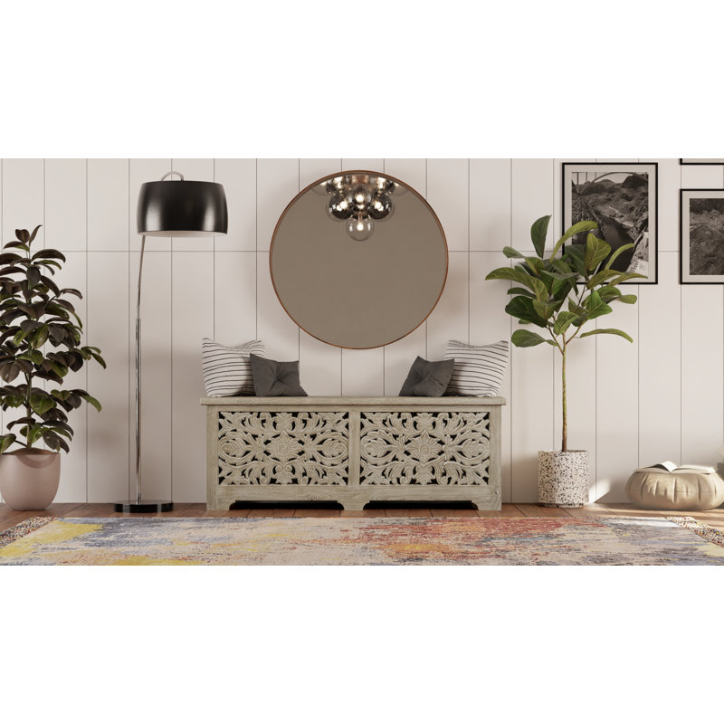 Harleen Solid Wood Storage Bench, Limestone Beige