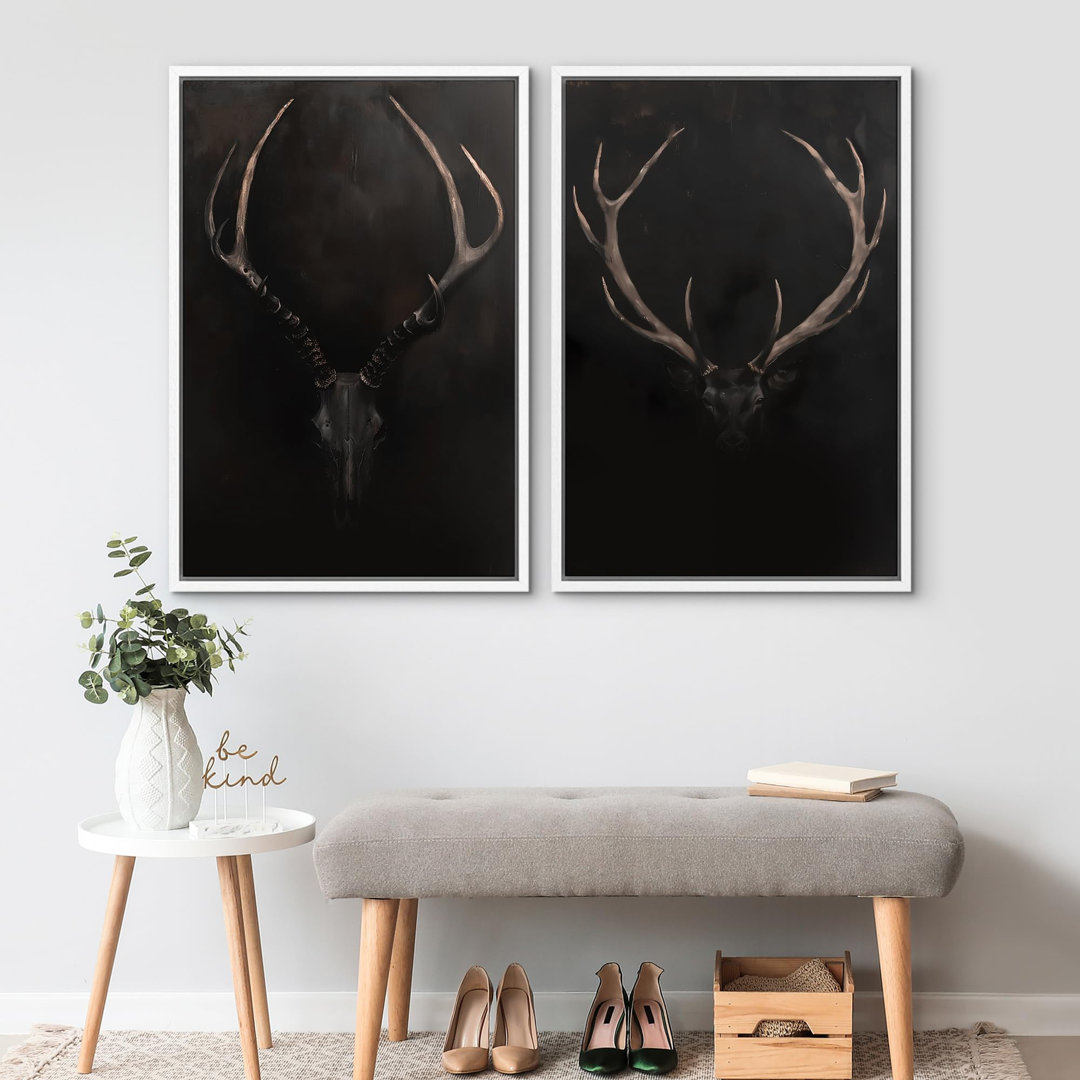 " Geometric Mid-Century Spiral Collage Abstract Shapes Cozy Neutral " 2 - Pieces on Canvas wall26 Frame 