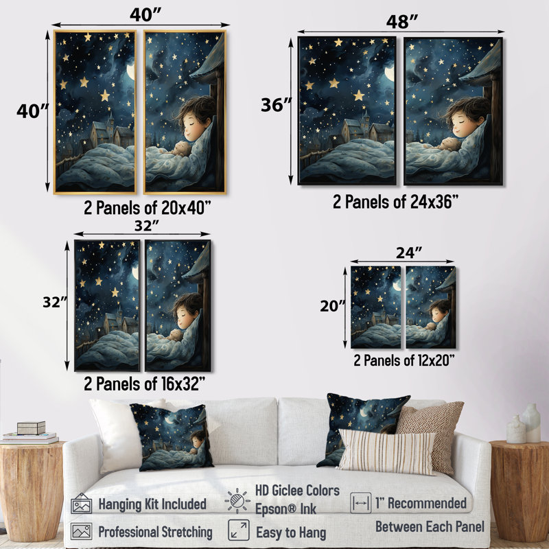 Blue Childity Haven Nursery II - 2 pièces de décoration murale pour chambre de bébé, H 36 po x l 48 po, Noir
