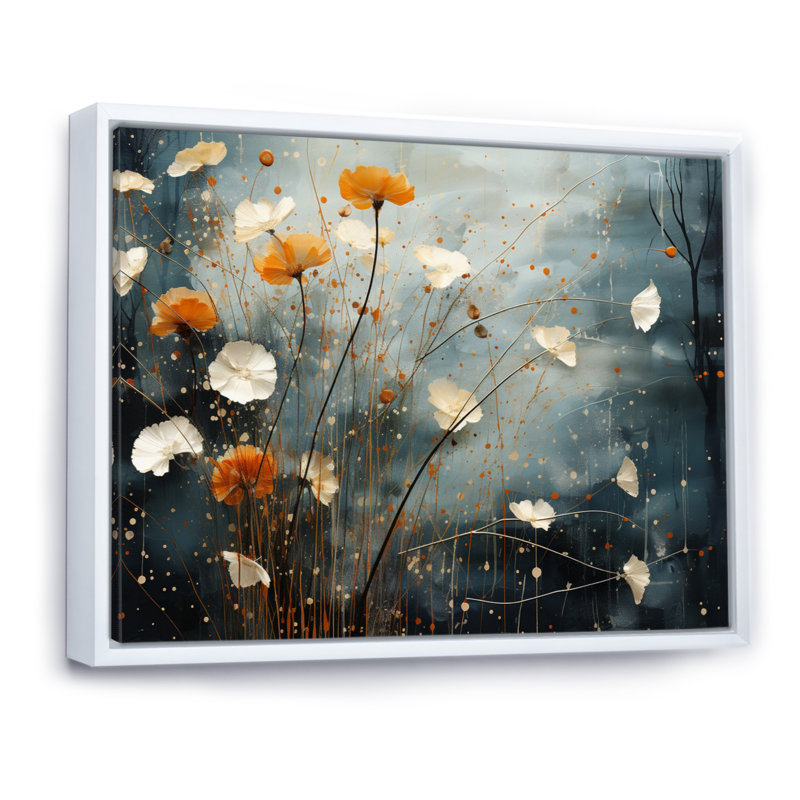 Coral Dandelion Floral Symphony III sur impression sur toile, H 30 po x l 40 po x P 1,5 po, Cadre flottant blanc