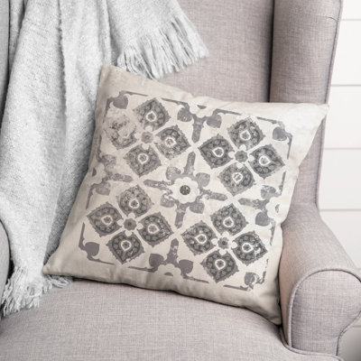 Grey Distressed Medallion Throw Pillow