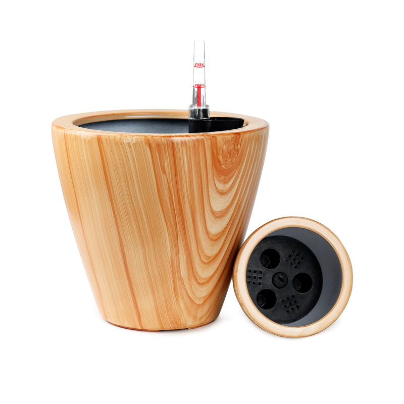 2 10 In. Self-Watering Pot - Wood Imitate Stabilized Ideal For Outdoor Gardens Brown Finish Water Level Indicator Facilitate Plant Nourishment