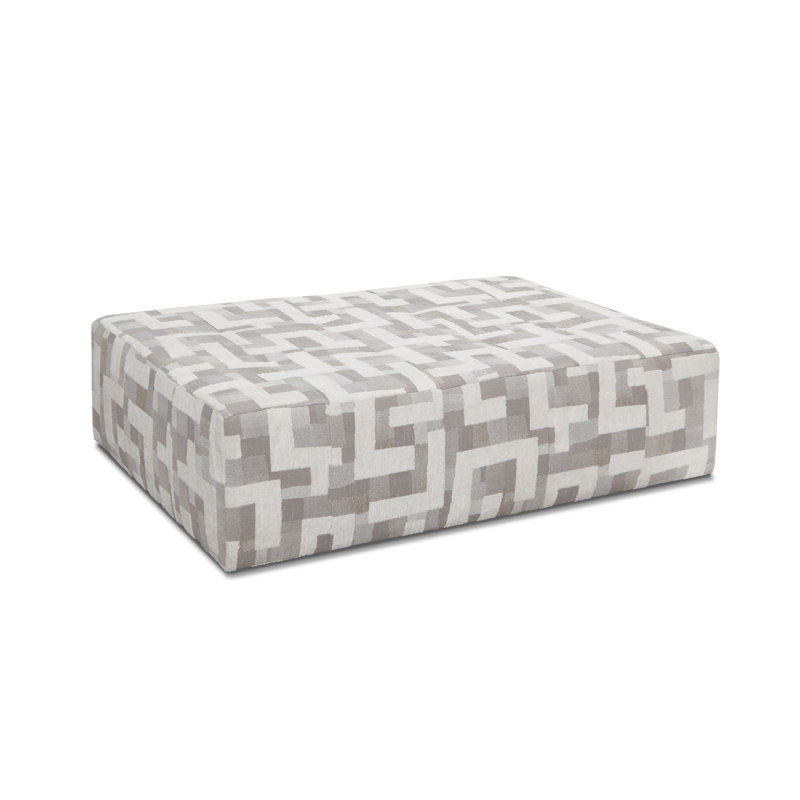 MOD 974 Upholstered Ottoman - Terrain Mist Fabric, Fiber Filled, 1.5" Black Wood Legs, Modern Patterned Accent Piece