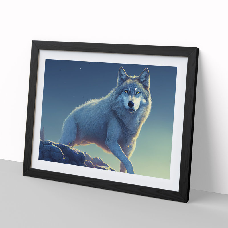 Creeping Wolf - Single Picture Frame Print, Black, 34cm H x 46cm W x 2cm D