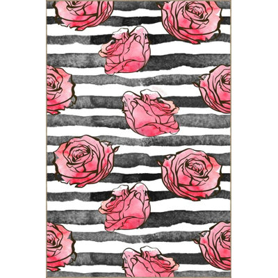Modern Floral Gray Striped Decorative Carpet