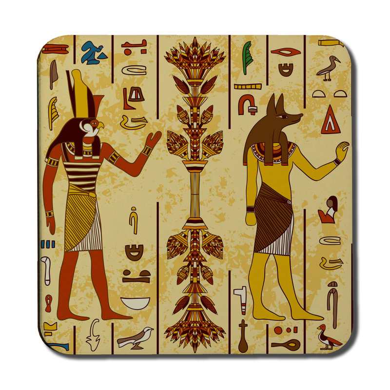 Square 6 Piece Coaster Set, Dark Brown/Red/Yellow