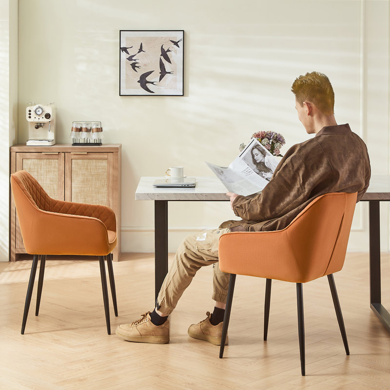 Modern 150Cm Effect Dining Table With 6 Luxury Velvet Chair With Arm, Orange