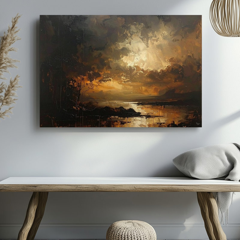 Art mural sur toile abstrait au crépuscule doré, H 30 po x l 30 po