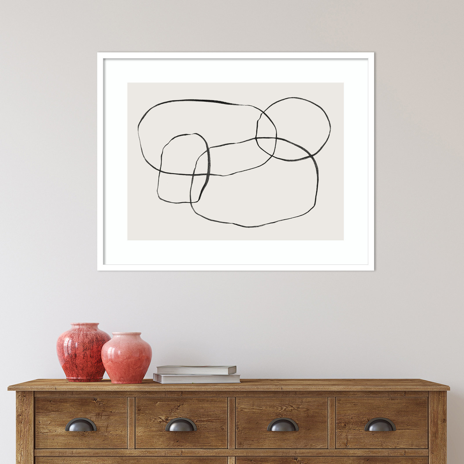 871 Modern Circles by Teju Reval, White Framed, 31" H x 40" W