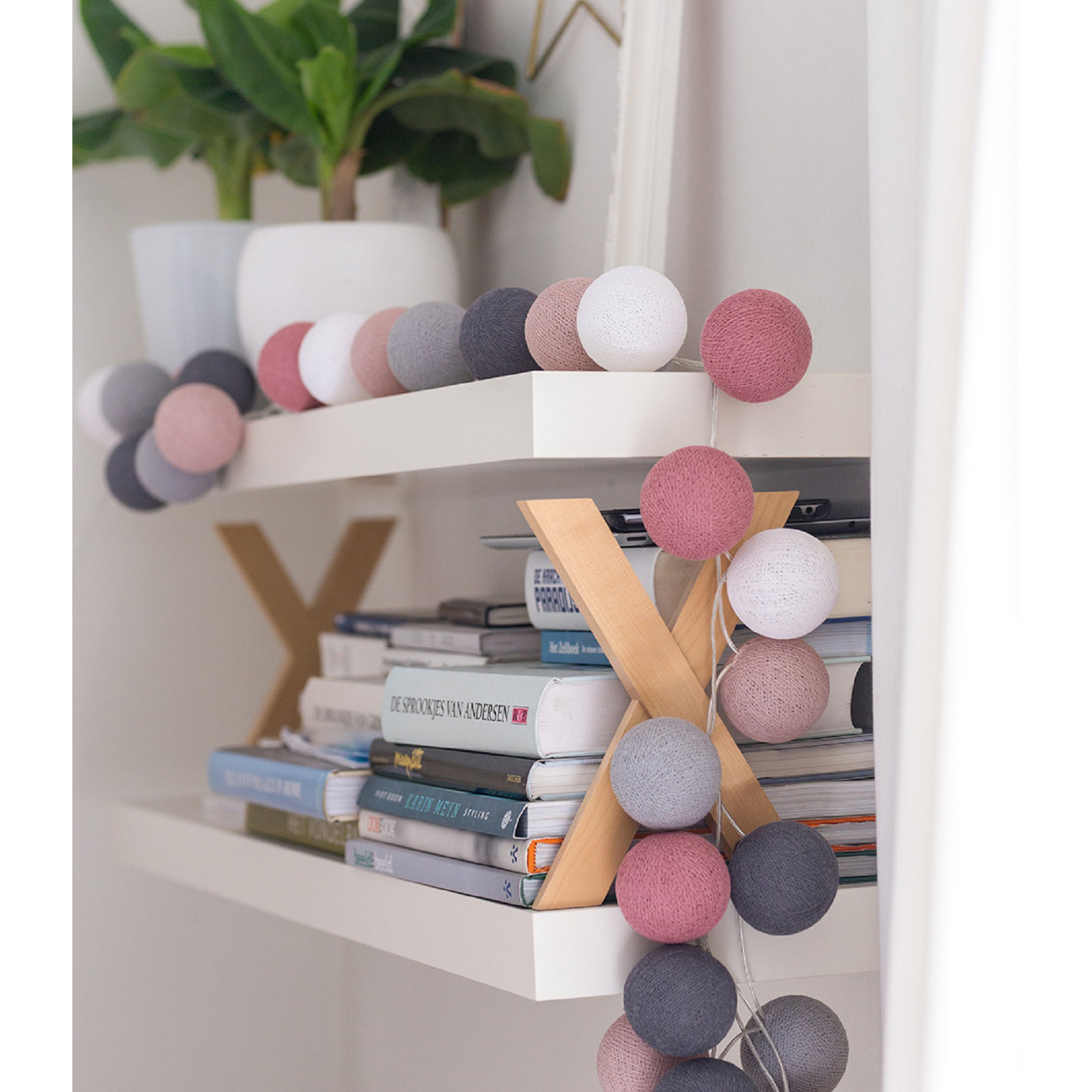 149'' Globe String Lights, Pink/Mint/White, 3" H x 290" L x 5" D, 50 Lights