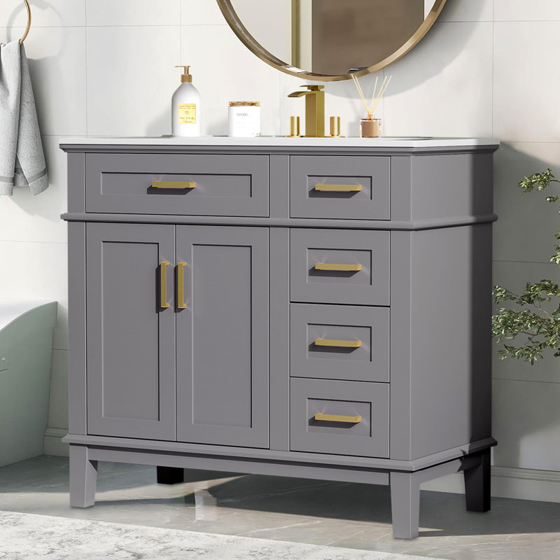 Meuble-lavabo moderne avec lavabo en céramique, Gris