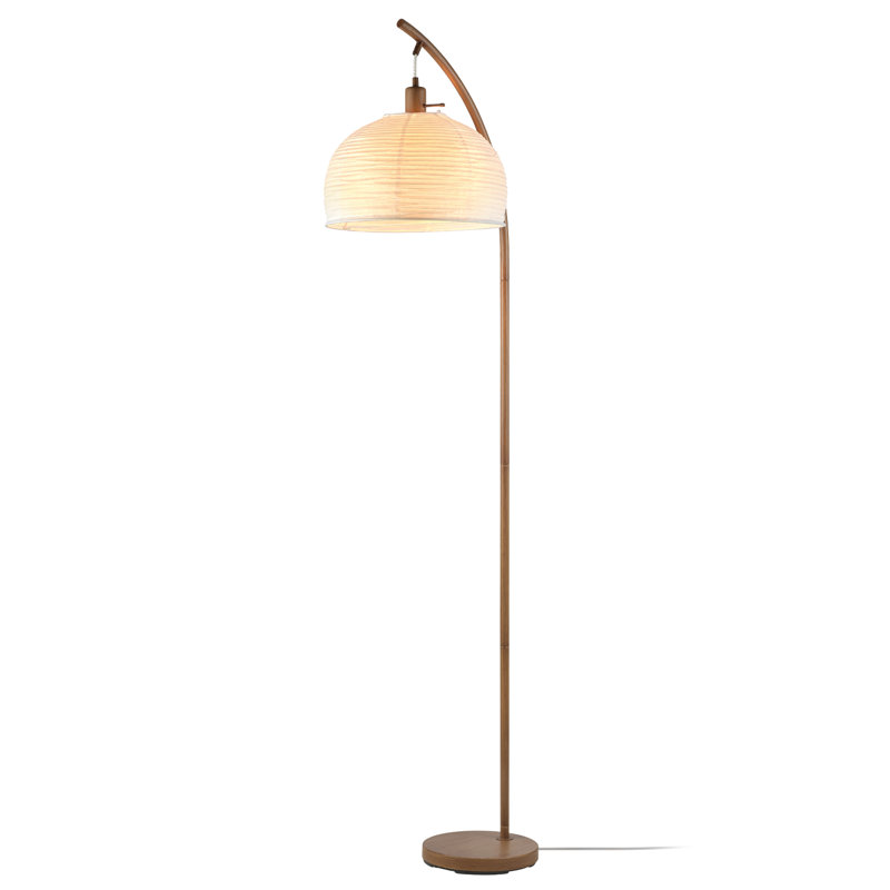 Novogratz X Globe 70" Floor Lamp, Wood-Tone Finish, White Paper Shade, On/Off Rotary Switch, 6 Ft. Clear Cord, Home Improvement, Living Room, Office