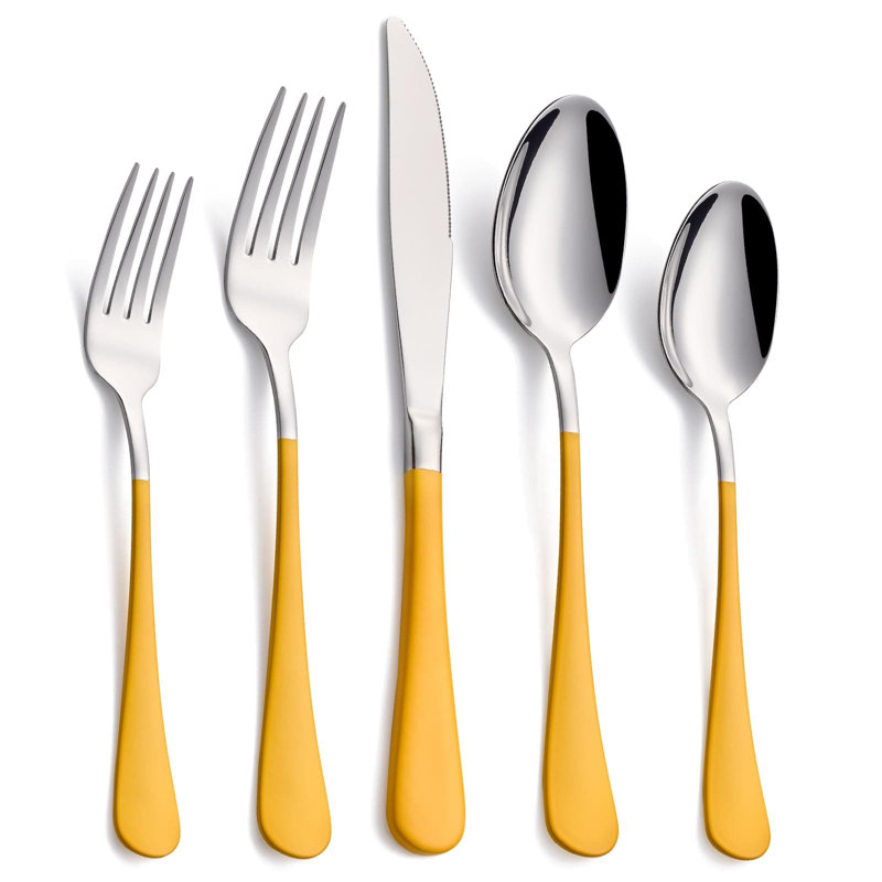 Ensemble de couverts 20 pièces, couverts en acier inoxydable 18/0 pour 4, ensemble de couverts modernes comprenant couteaux de table, fourchettes, cuillères, fourchettes à salade, cuillères à café, poli miroir, va au lave-vaisselle