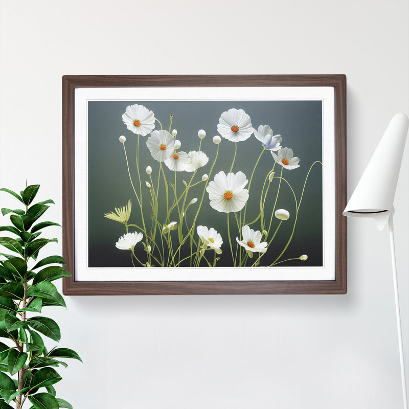 Pretty Wildflowers Floral - Single Picture Frame Painting, 25cm H x 34cm W x 2cm D, Walnut