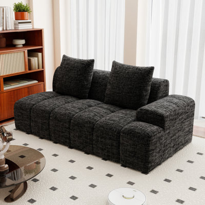 70" Compression  Chenille Frameless Modular Loveseat, Memory Foam Cloud Sofa Component with 2 Throw Pillows