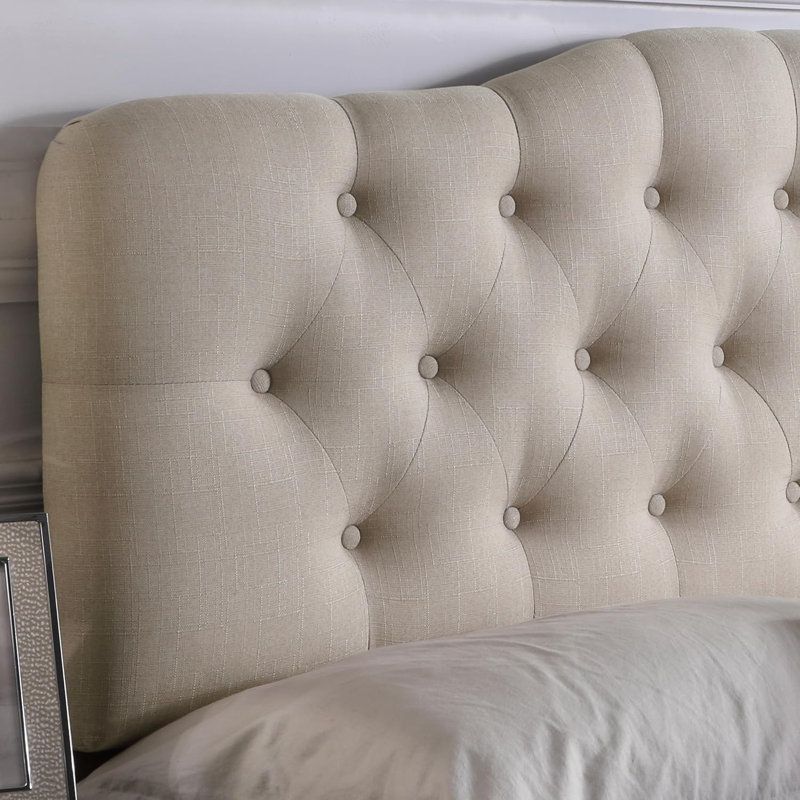 Linen Upholstered Headboard-Modern-Adjustable Height-Button Tufting, Beige, Queen