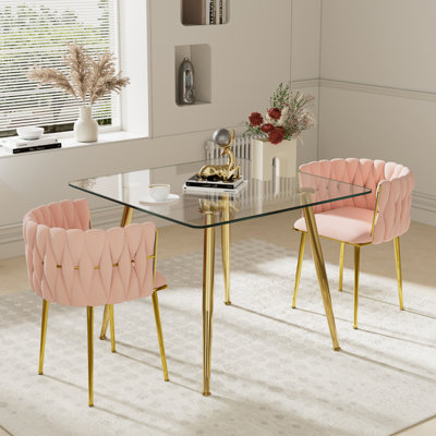 Ensemble de salle à manger à piédestal carré avec chaise tissée